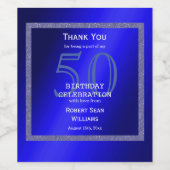 Étiquette Pour Bouteilles De Vin Masculine Cadre bleu et Parties scintillant 50e an (Étiquettes simples)