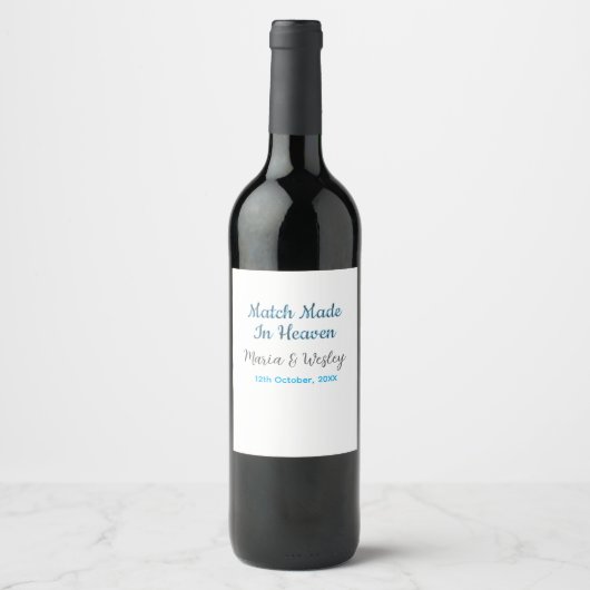 Étiquette Pour Bouteilles De Vin Match made in heaven blue black couple name date (Devant)