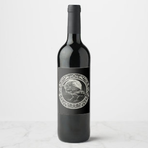 Étiquette Pour Bouteilles De Vin Médaillon de corbeau sculpté Art Oiseau Nature cla