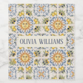 Étiquette Pour Bouteilles De Vin Mediterranean Lemon Tile Italian Coastal Design (Étiquettes simples)