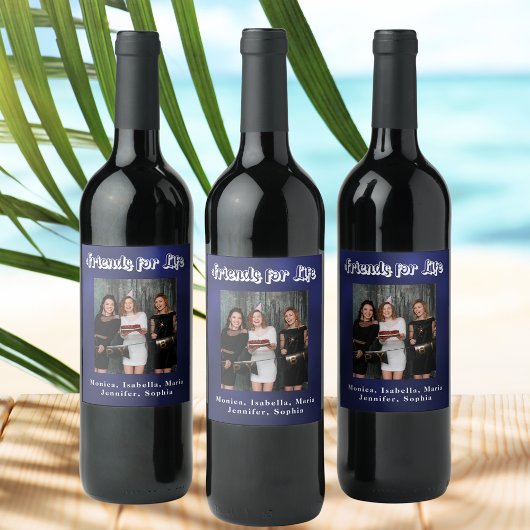 Étiquette Pour Bouteilles De Vin Meilleures amies photo bleu marine blanc script