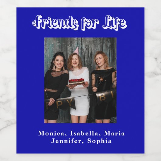 Étiquette Pour Bouteilles De Vin Meilleures amies photo bleu roi blanc écriture (Étiquettes simples)