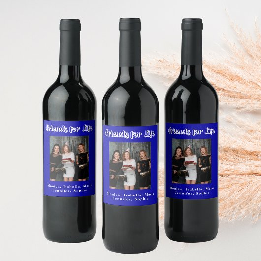 Étiquette Pour Bouteilles De Vin Meilleures amies photo bleu roi blanc script