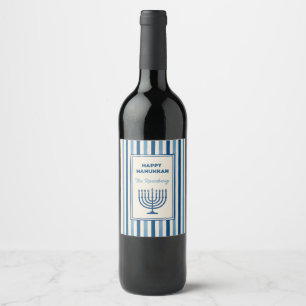 Étiquette Pour Bouteilles De Vin Menorah de Hanukkah rayures tendance personnalisée