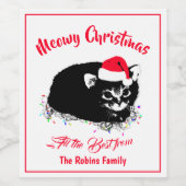 Étiquette Pour Bouteilles De Vin Meowy Christmas, Santa Hat Cat (Étiquettes simples)