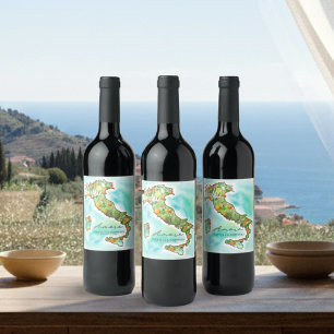 Étiquette Pour Bouteilles De Vin Mer d'Italie   Amore Watercolor Map Mariage