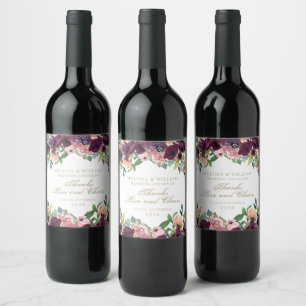 Étiquette Pour Bouteilles De Vin Merci Aquarelle Bourgogne Floral Blanc Mariage