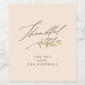 Étiquette Pour Bouteilles De Vin Merci Calligraphie et Feuilles Thanksgiving Cadeau (Étiquettes simples)