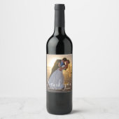 Étiquette Pour Bouteilles De Vin merci, chic calligraphie mariage photo (Devant)