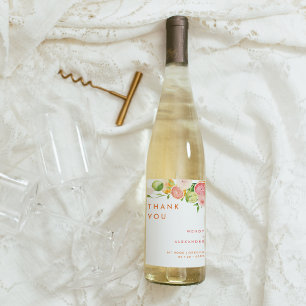 Étiquette Pour Bouteilles De Vin Merci de Mariage d'aquarelle Citrus