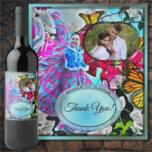 Étiquette Pour Bouteilles De Vin Merci Flowers & Butterflies PV01