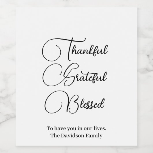 Étiquette Pour Bouteilles De Vin Merci Grateful Blessé script Thanksgiving (Étiquettes simples)