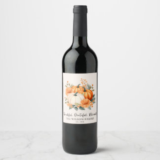 Étiquette Pour Bouteilles De Vin Merci Grateful Blessed Automne Citrouille Nom de f