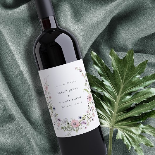 Étiquette Pour Bouteilles De Vin Merci Mariage de couronne Fleur sauvage rose Lilac