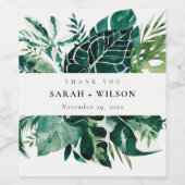 Étiquette Pour Bouteilles De Vin Merci Mariage de feuillage vert de Monstera Tropic (Étiquettes simples)