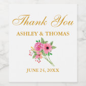 Étiquette Pour Bouteilles De Vin Merci Mariage de fleurs d'aquarelle (Étiquettes simples)