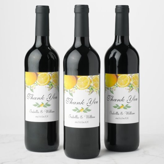 Étiquette Pour Bouteilles De Vin Merci Mariage d'été moderne Lemon Boho (Bouteilles)
