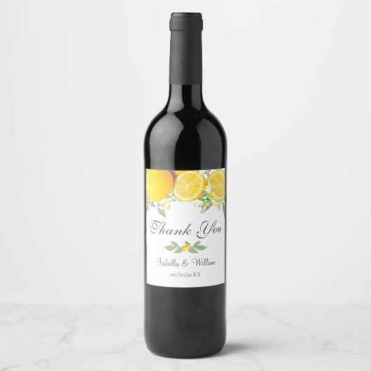 Étiquette Pour Bouteilles De Vin Merci Mariage d'été moderne Lemon Boho (Devant)