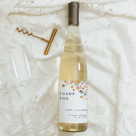 Étiquette Pour Bouteilles De Vin Merci Mariage floral élégant