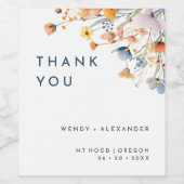 Étiquette Pour Bouteilles De Vin Merci Mariage floral élégant (Étiquettes simples)