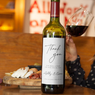 Étiquette Pour Bouteilles De Vin Merci Mariage moderne noir