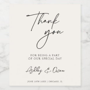 Étiquette Pour Bouteilles De Vin Merci Mariage moderne noir Script minimaliste