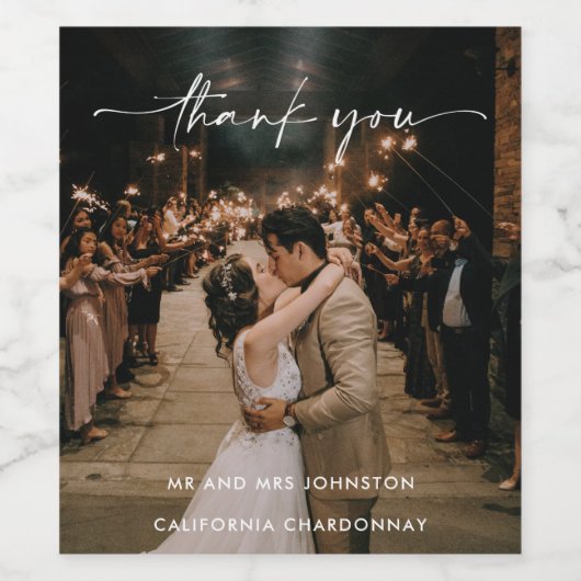 Étiquette Pour Bouteilles De Vin Merci Photo Script mariage Faveur (Étiquettes simples)