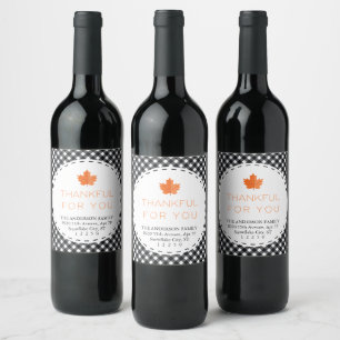 Étiquette Pour Bouteilles De Vin Merci Pour Vous Action de grâces en noir et blanc