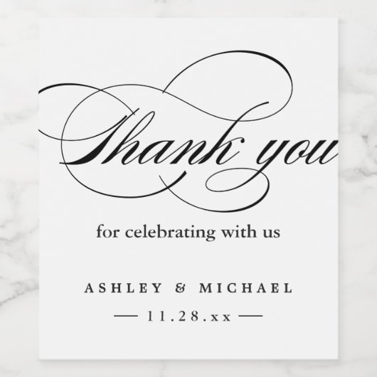 Étiquette Pour Bouteilles De Vin Merci simple élégant Script noir blanc (Étiquettes simples)