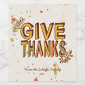 Étiquette Pour Bouteilles De Vin Merci, Thanksgiving (Étiquettes simples)