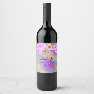 Étiquette Pour Bouteilles De Vin Merci Vin Étiquette Rainbow Floral Party Favoriser