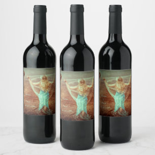 Étiquette Pour Bouteilles De Vin Mermaid Vintage Beach Mariage Brown Turquoise