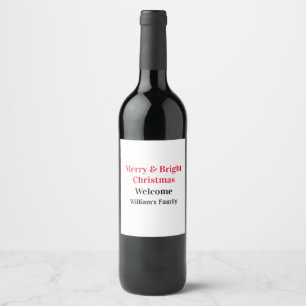 Étiquette Pour Bouteilles De Vin Merry Bright Christmas ajouter nom de famille bien