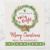 Étiquette Pour Bouteilles De Vin Merry & Bright Christmas Wreath (Étiquettes simples)