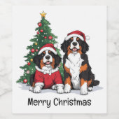 Étiquette Pour Bouteilles De Vin Merry Christmas Bernese Mountain Dogs (Étiquettes simples)