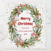 Étiquette Pour Bouteilles De Vin Merry Christmas Elegant Wreath (Étiquettes simples)