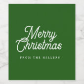 ÉTIQUETTE POUR BOUTEILLES DE VIN MERRY CHRISTMAS RETRO WHITE TYPOGRAPHIE SUR VERT (Étiquettes simples)