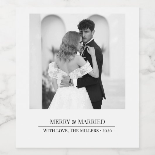 Étiquette Pour Bouteilles De Vin Merry & Married - Personalized Newlywed Christmas (Étiquettes simples)