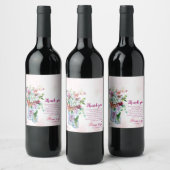 Étiquette Pour Bouteilles De Vin Message de Merci de Mariage rose Fleur sauvage (Bouteilles)