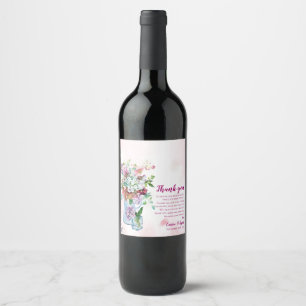 Étiquette Pour Bouteilles De Vin Message de Merci de Mariage rose Fleur sauvage