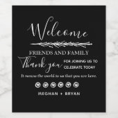 Étiquette Pour Bouteilles De Vin Message de Merci Mariage noir (Étiquettes simples)