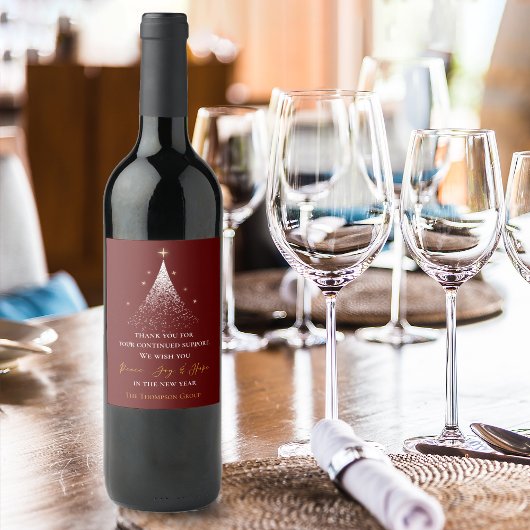 Étiquette Pour Bouteilles De Vin Message de remerciement d'arbre de Noël en or Entr