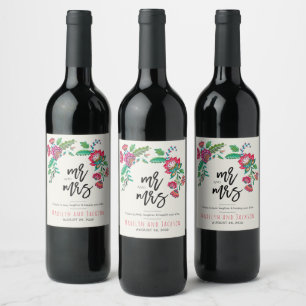 Étiquette Pour Bouteilles De Vin Mexicain rouge joyeux et floral art populaire turq