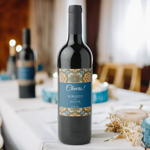 Étiquette Pour Bouteilles De Vin Mexicaine Talavera turquoise élégance de mariage