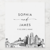 Étiquette Pour Bouteilles De Vin Miami Skyline (Étiquettes simples)