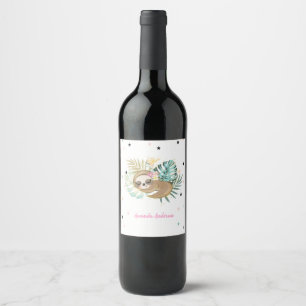 Étiquette Pour Bouteilles De Vin Mignon paresseux endormi,Étoiles,Princesse