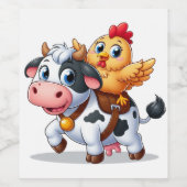 Étiquette Pour Bouteilles De Vin mignon vache/poulet caricature (Étiquettes simples)