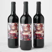 Étiquette Pour Bouteilles De Vin mignonne fille de Noël anime (Bouteilles)