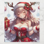 Étiquette Pour Bouteilles De Vin mignonne fille de Noël anime (Étiquettes simples)