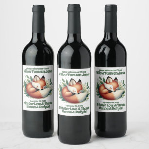 Étiquette Pour Bouteilles De Vin Mignonne Fox dormir en Baby shower Feuille